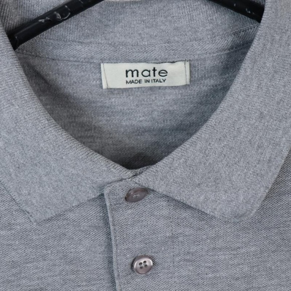 Mate Made in Italy Men’s Polo Gray Polo Button Collared Shirt Organic Cotton. M - Picture 2 of 10